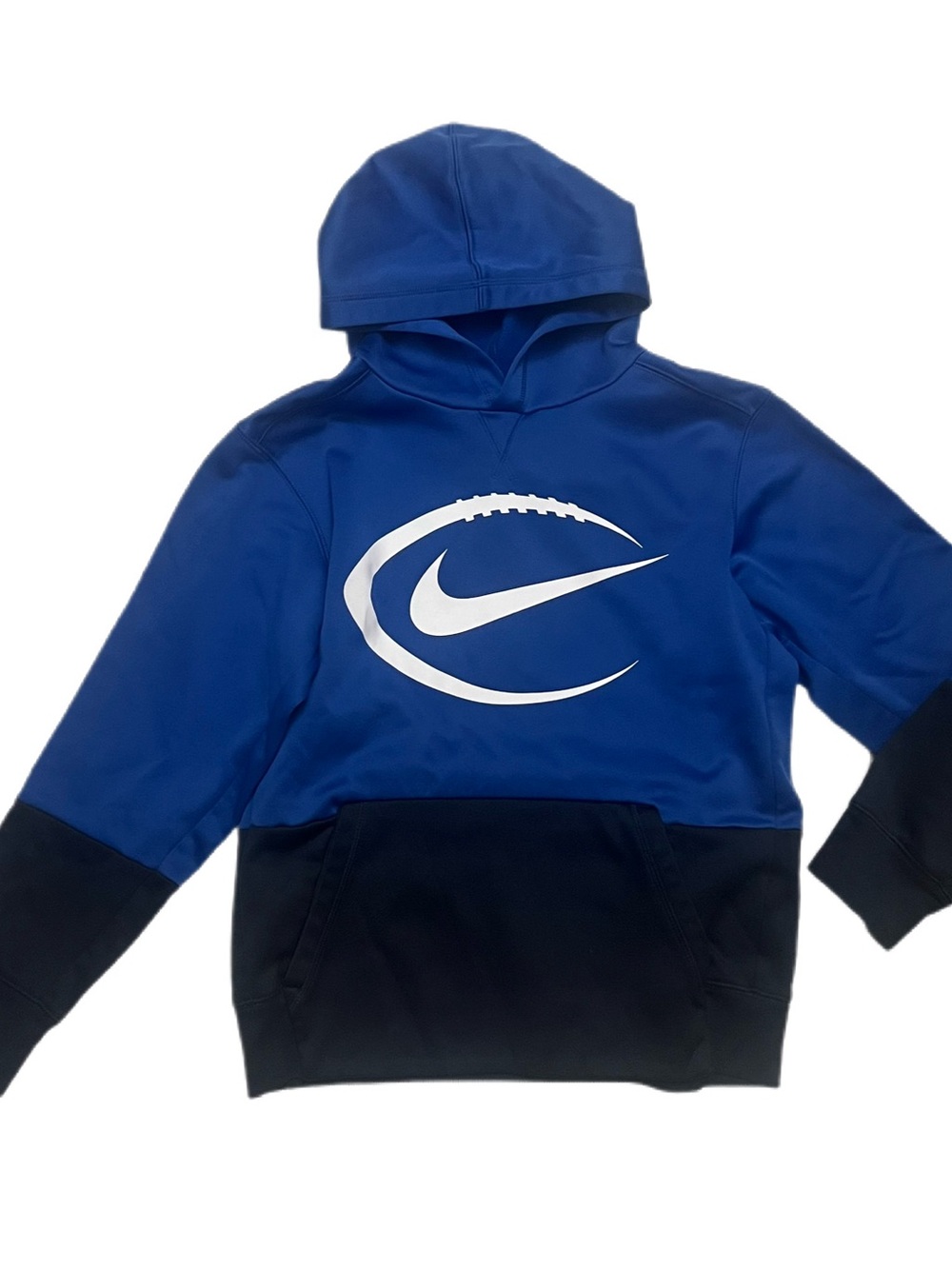 Nike Blue & Black Hooded Pullover with White Football Swoosh